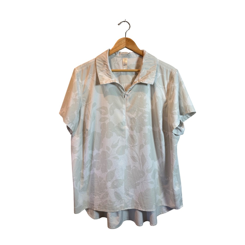 Spanx Sunshine Short Sleeve Top Size 2X White Floral Women's Shirt Zip